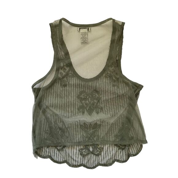 Sheer Beaded Sleeveless Shirt Green Size Medium - Picture 4 of 5